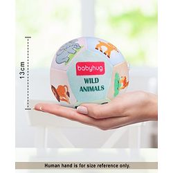 Babyhug Colorful Wild Animals Soft Ball with Gentle Rattle Sound & Animal Prints|Plush ball for Sensory Play, Motor Skill & Visual Development|Lightweight,Travel-Friendly|2+ Months|BIS|Height-13cm