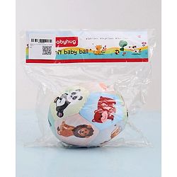 Babyhug Colorful Wild Animals Soft Ball with Gentle Rattle Sound & Animal Prints|Plush ball for Sensory Play, Motor Skill & Visual Development|Lightweight,Travel-Friendly|2+ Months|BIS|Height-13cm