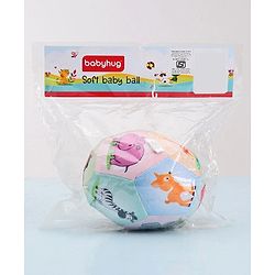 Babyhug Colorful Wild Animals Soft Ball with Gentle Rattle Sound & Animal Prints|Plush ball for Sensory Play, Motor Skill & Visual Development|Lightweight,Travel-Friendly|2+ Months|BIS|Height-13cm