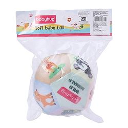 Babyhug Colorful Wild Animals Soft Ball with Gentle Rattle Sound & Animal Prints|Plush ball for Sensory Play, Motor Skill & Visual Development|Lightweight,Travel-Friendly|2+ Months|BIS|Height-13cm