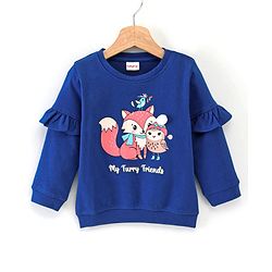 Babyhug Full Sleeves with Frill Sweatshirt Furry Friends Print - Navy