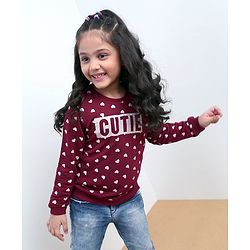 Babyhug Full Sleeves Pull Over SweatShirt Heart Print - Maroon