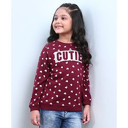Babyhug Full Sleeves Pull Over SweatShirt Heart Print - Maroon