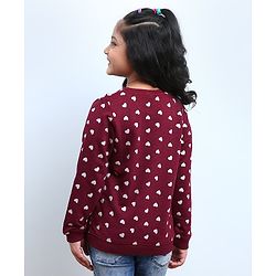 Babyhug Full Sleeves Pull Over SweatShirt Heart Print - Maroon