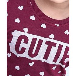 Babyhug Full Sleeves Pull Over SweatShirt Heart Print - Maroon