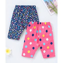 Babyhug Three Fourth Leggings Pack of 2 - Pink Navy Blue