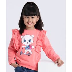 Babyhug Full Sleeves Sweatshirt Graphic Kitty Print - Peach