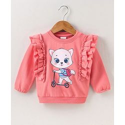 Babyhug Full Sleeves Sweatshirt Graphic Kitty Print - Peach