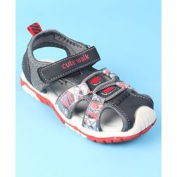 Cute Walk by Babyhug Velcro Closure Printed Sandals - Red & Black