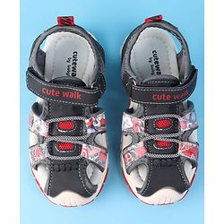 Cute Walk by Babyhug Velcro Closure Printed Sandals - Red & Black