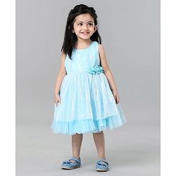 Babyhug Sleeveless Knee Length Textured Frock - Blue