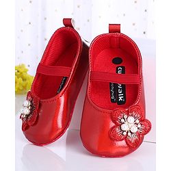 Cute Walk by Babyhug Party Wear Booties Floral Appliques - Red