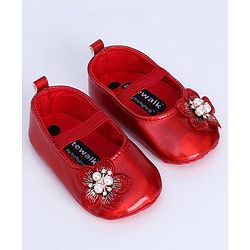 Cute Walk by Babyhug Party Wear Booties Floral Appliques - Red