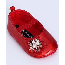 Cute Walk by Babyhug Party Wear Booties Floral Appliques - Red
