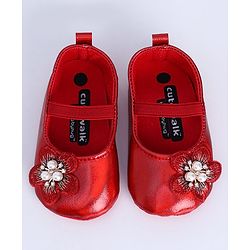 Cute Walk by Babyhug Party Wear Booties Floral Appliques - Red