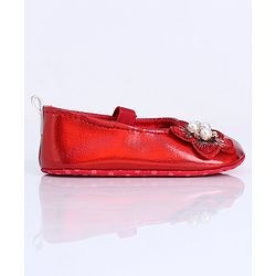 Cute Walk by Babyhug Party Wear Booties Floral Appliques - Red