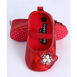 Cute Walk by Babyhug Party Wear Booties Floral Appliques - Red
