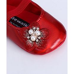 Cute Walk by Babyhug Party Wear Booties Floral Appliques - Red