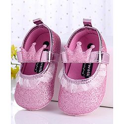 Cute Walk by Babyhug Party Wear Booties Crown Patch - Pink