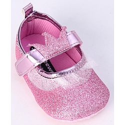 Cute Walk by Babyhug Party Wear Booties Crown Patch - Pink