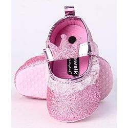 Cute Walk by Babyhug Party Wear Booties Crown Patch - Pink