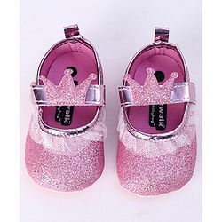 Cute Walk by Babyhug Party Wear Booties Crown Patch - Pink