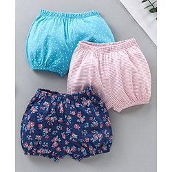 Babyhug Cotton Bloomers Striped & Printed Pack of 3 - Multicolour