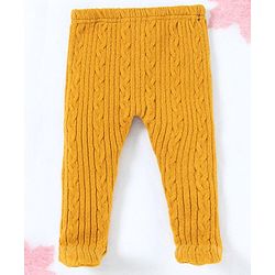 Babyhug Bootie Cable Knitted Leggings - Yellow