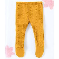 Babyhug Bootie Cable Knitted Leggings - Yellow