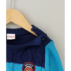 Babyhug Full Sleeves Sweater Bear Embroidery - Blue White
