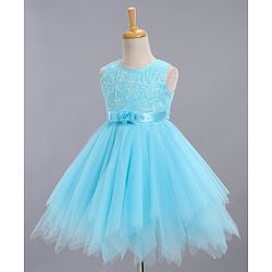 Babyhug Sleeveless Frock Floral Embroidered - Blue
