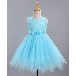 Babyhug Sleeveless Frock Floral Embroidered - Blue