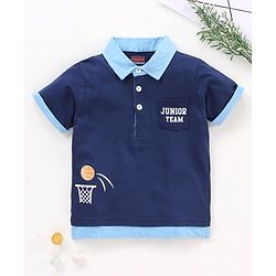 Babyhug Half Sleeves Tee Basket Ball Print - Blue