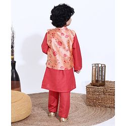 Babyhug Full Sleeves Kurta Pyjama Set with Modi Jacket Solid - Coral Red