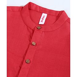 Babyhug Full Sleeves Kurta Pyjama Set with Modi Jacket Solid - Coral Red