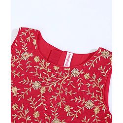Babyhug Sleeveless Choli Lehenga Set with Dupatta Embroidered with Border Lace - Red