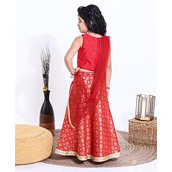 Babyhug Sleeveless Choli Lehenga Set with Dupatta Embroidered with Border Lace - Red
