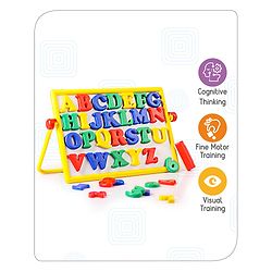 Babyhug Junior 2 in 1 Magnetic Letters and Numbers Learning & Writing Board with Duster & Chalk 36 pieces- Multicolour