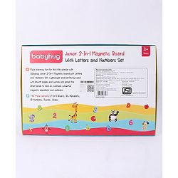 Babyhug Junior 2 in 1 Magnetic Letters and Numbers Learning & Writing Board with Duster & Chalk 36 pieces- Multicolour