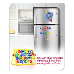 Babyhug Junior 2 in 1 Magnetic Letters and Numbers Learning & Writing Board with Duster & Chalk 36 pieces- Multicolour