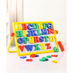 Babyhug Junior 2 in 1 Magnetic Letters and Numbers Learning & Writing Board with Duster & Chalk 36 pieces- Multicolour