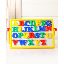 Babyhug Junior 2 in 1 Magnetic Letters and Numbers Learning & Writing Board with Duster & Chalk 36 pieces- Multicolour