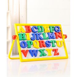 Babyhug Junior 2 in 1 Magnetic Letters and Numbers Learning & Writing Board with Duster & Chalk 36 pieces- Multicolour