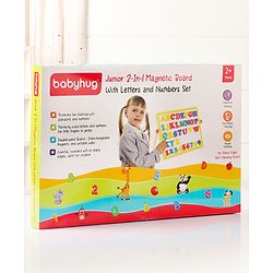 Babyhug Junior 2 in 1 Magnetic Letters and Numbers Learning & Writing Board with Duster & Chalk 36 pieces- Multicolour