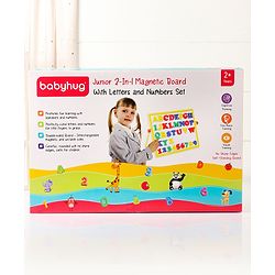 Babyhug Junior 2 in 1 Magnetic Letters and Numbers Learning & Writing Board with Duster & Chalk 36 pieces- Multicolour