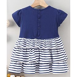 Babyhug Cap Sleeves Stripe Layer Frock Butterfly Print - White Navy Blue