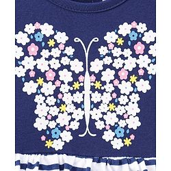 Babyhug Cap Sleeves Stripe Layer Frock Butterfly Print - White Navy Blue
