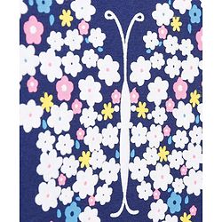Babyhug Cap Sleeves Stripe Layer Frock Butterfly Print - White Navy Blue