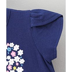 Babyhug Cap Sleeves Stripe Layer Frock Butterfly Print - White Navy Blue