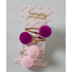 Babyhug Snap Clips with PomPom Set of 4 Pieces - Light Pink Purple